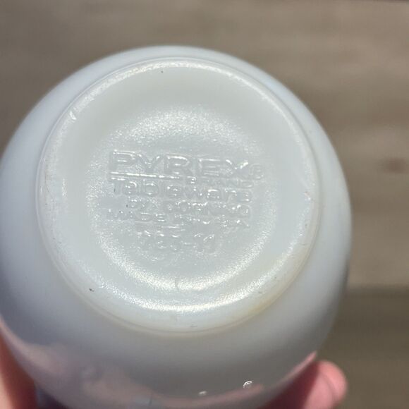 PYREX Tableware Corning Teal Blue Stripe Milk Glass Coffee Mug #723 USA - Picture 5 of 5